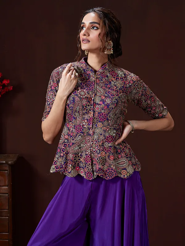 Purple wedding wear silk palazzo suit for women