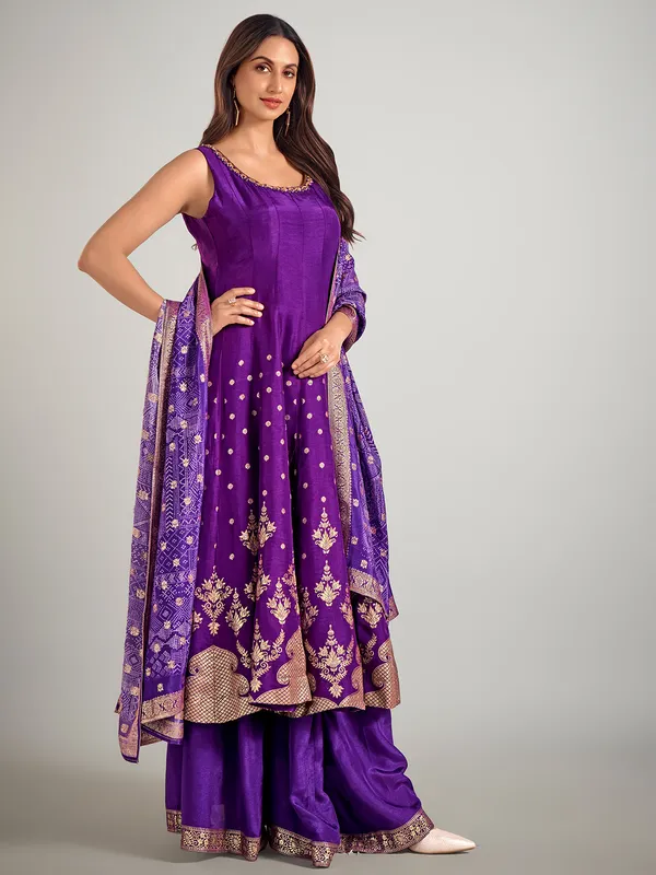 Purple wedding wear silk palazzo suit in silk
