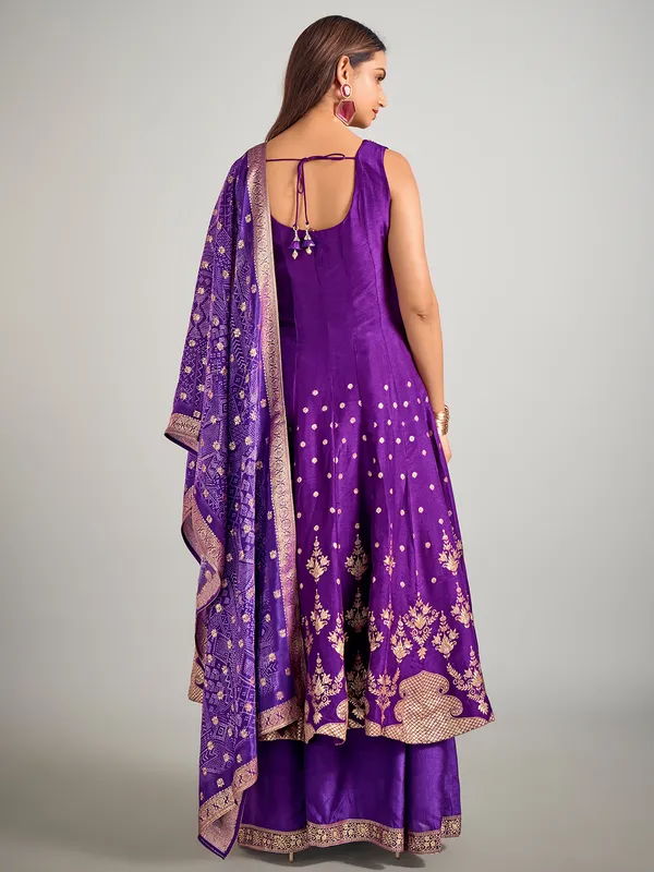 Purple wedding wear silk palazzo suit in silk