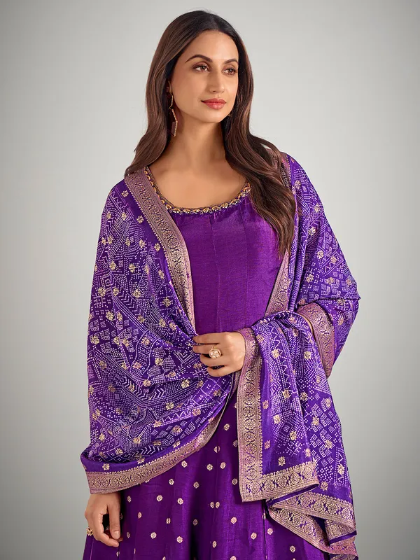 Purple wedding wear silk palazzo suit in silk