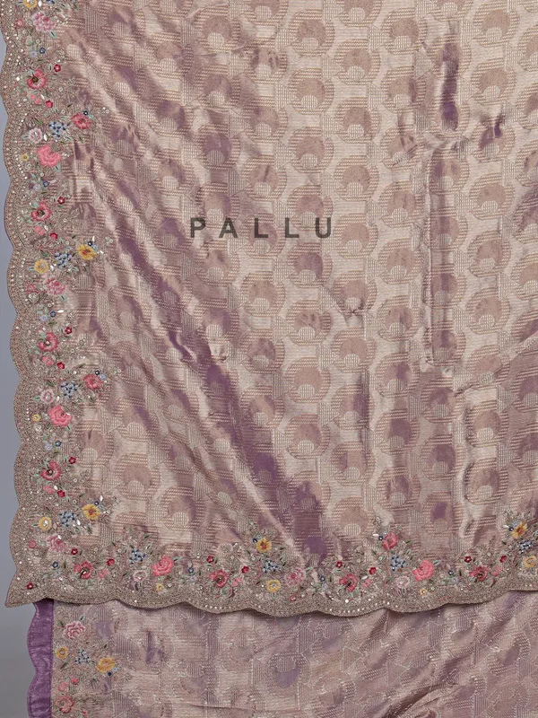 Purple wedding wear tissue silk saree with resham and thread work