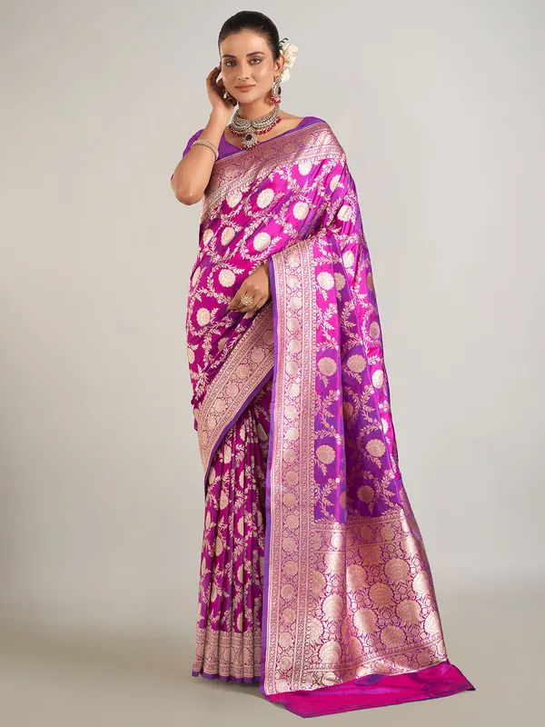 Purple zari weaving banarasi silk saree