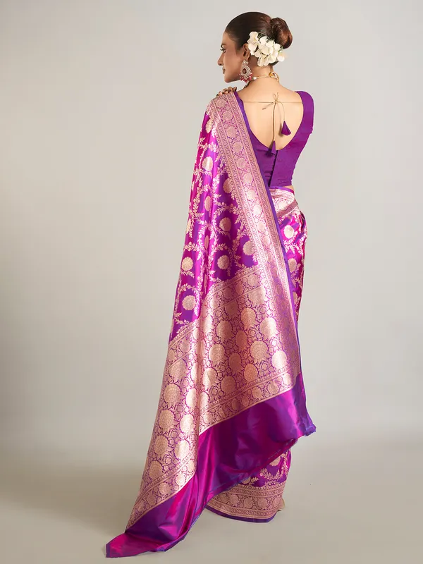 Purple zari weaving banarasi silk saree