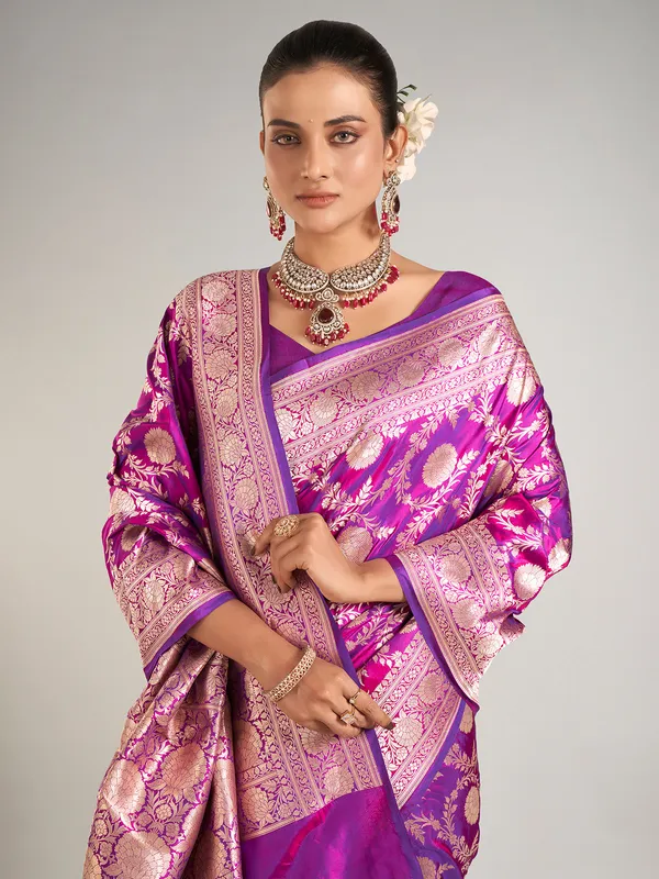 Purple zari weaving banarasi silk saree