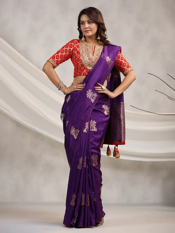 Purple zari weaving dola silk saree