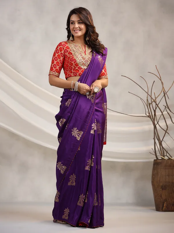 Purple zari weaving dola silk saree