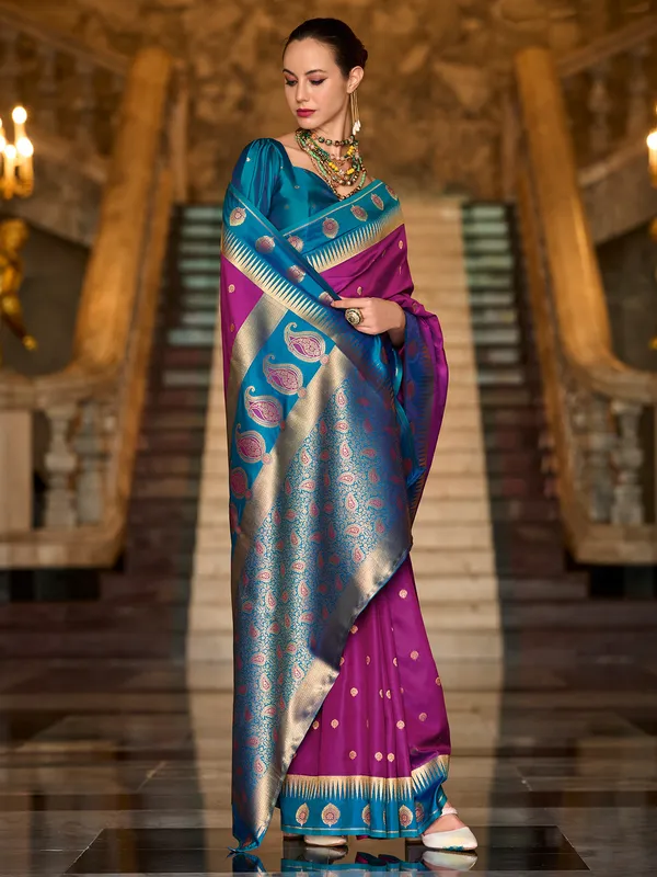 Purple zari weaving saree in banarasi silk
