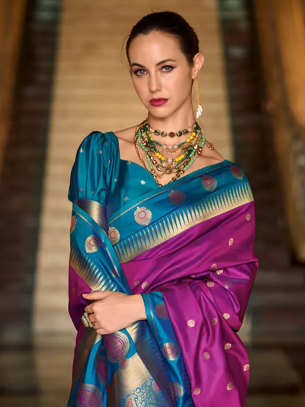 Purple zari weaving saree in banarasi silk