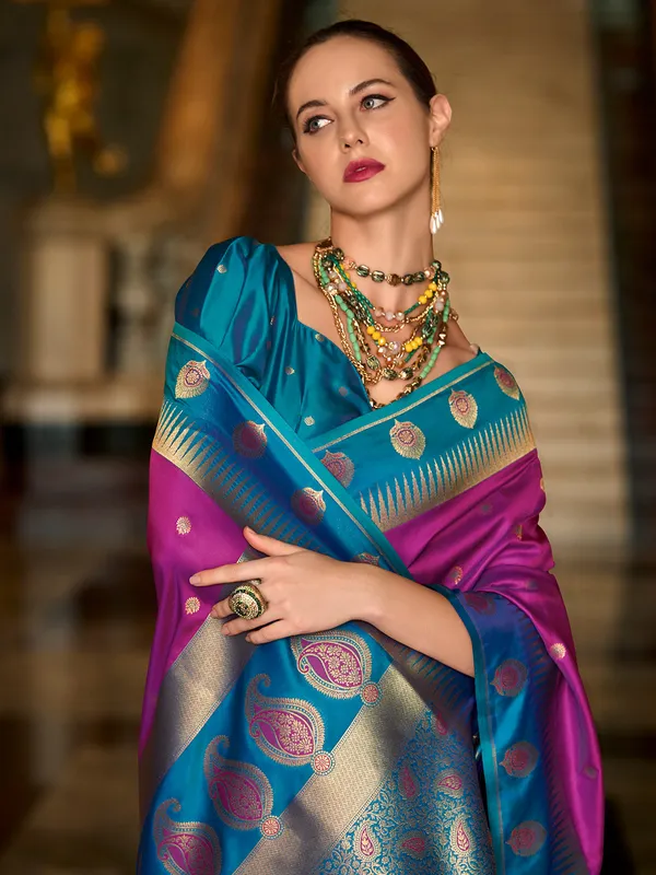 Purple zari weaving saree in banarasi silk
