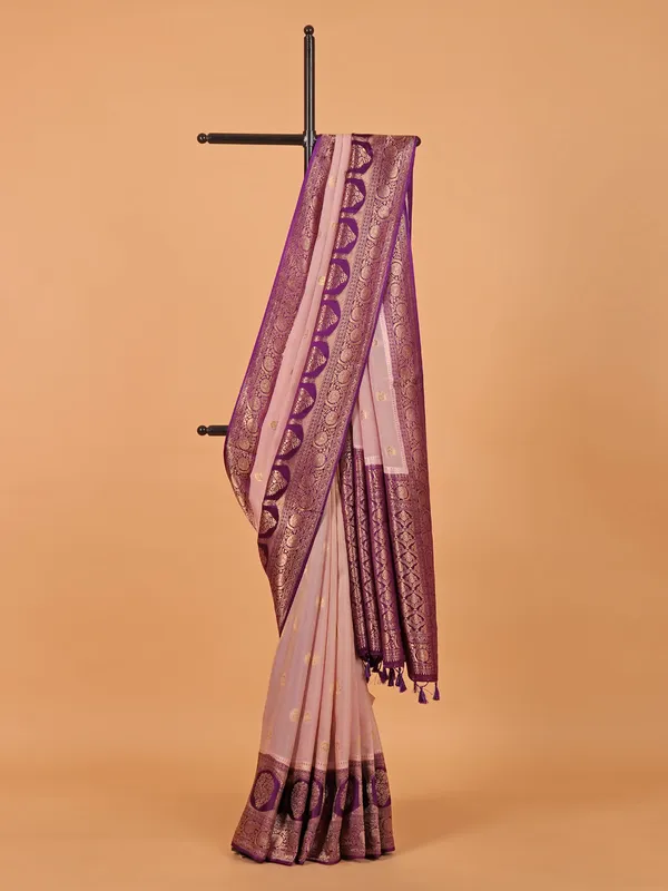 Purple zari weaving wedding wear saree