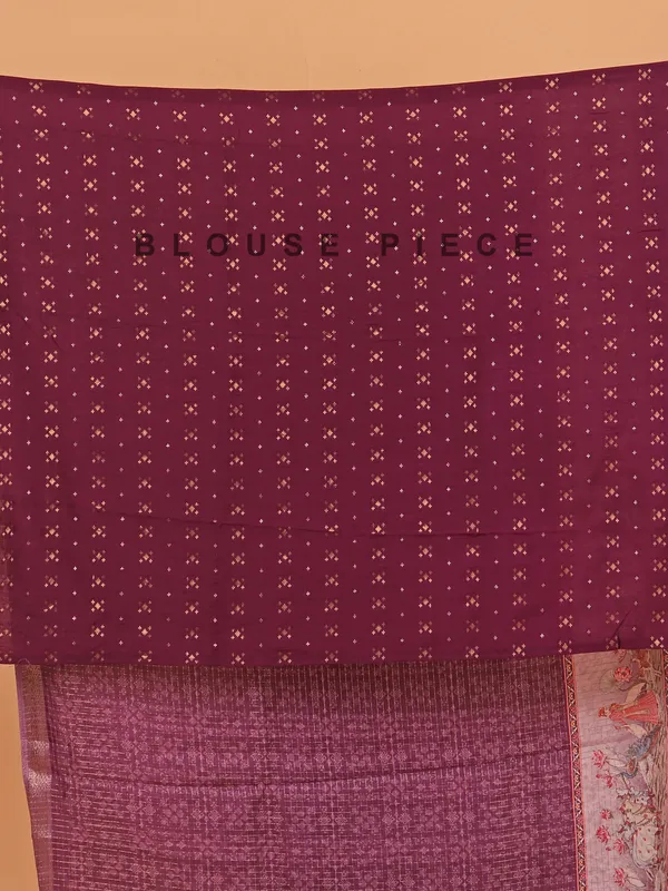 Purple zari worked printed saree in semi dola silk