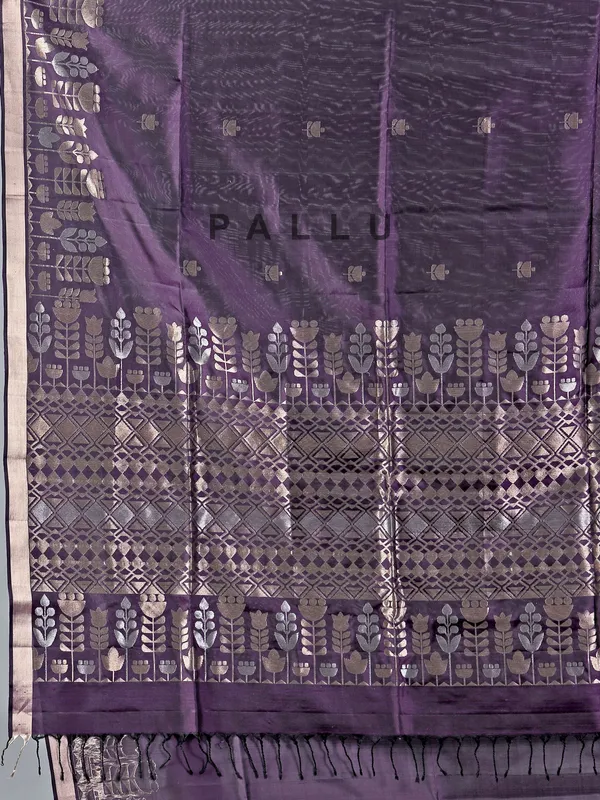 Purple zari worked saree in cotton silk