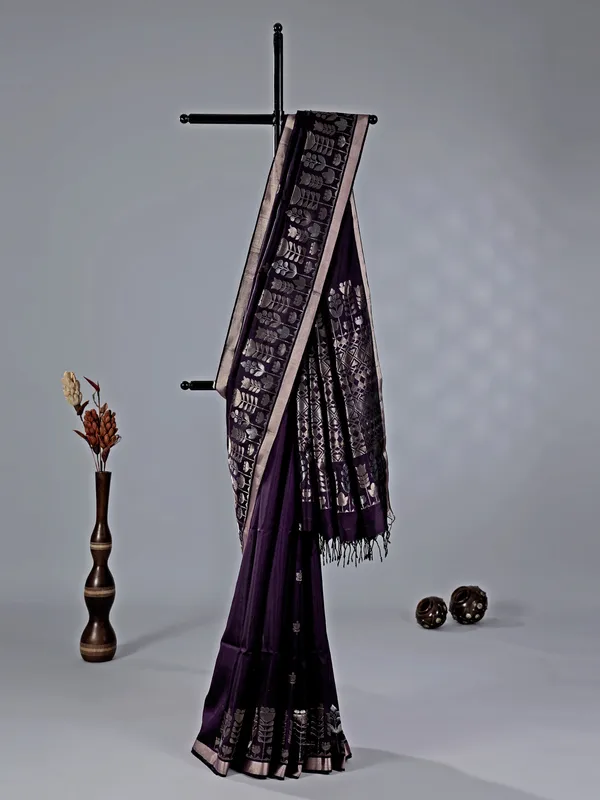 Purple zari worked saree in cotton silk