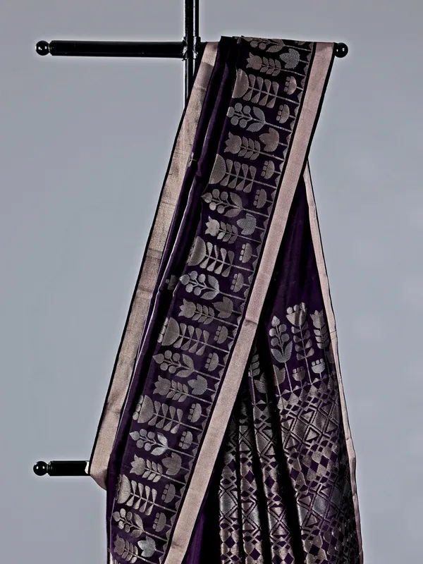 Purple zari worked saree in cotton silk