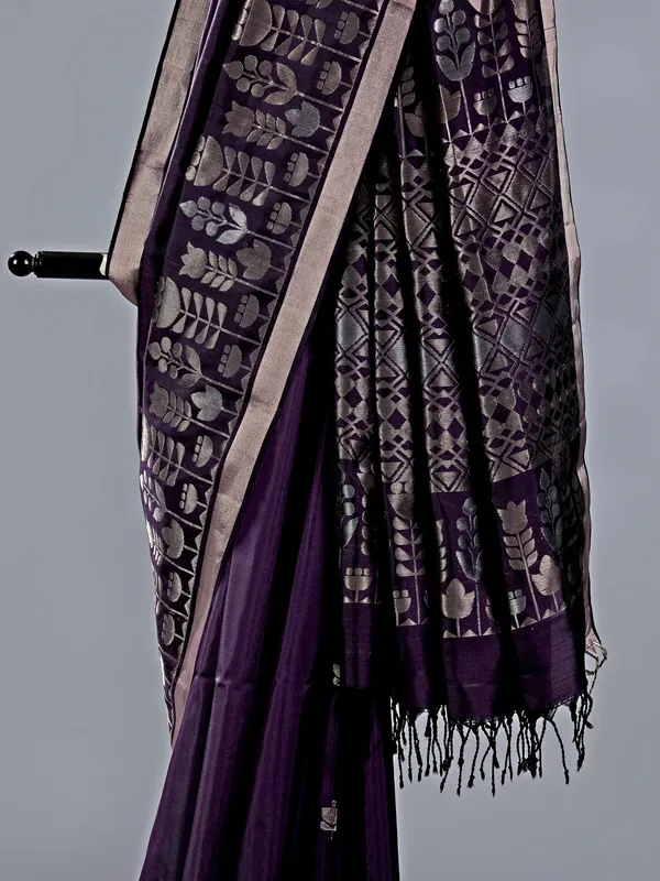 Purple zari worked saree in cotton silk