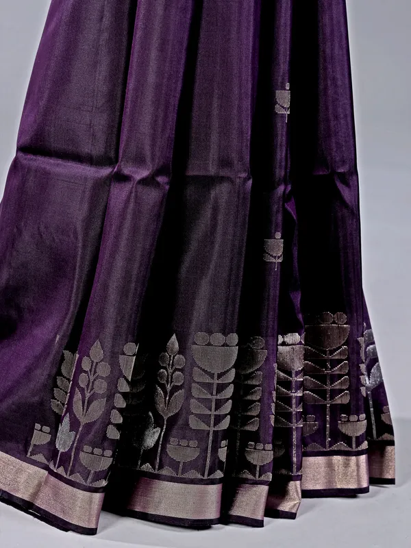 Purple zari worked saree in cotton silk