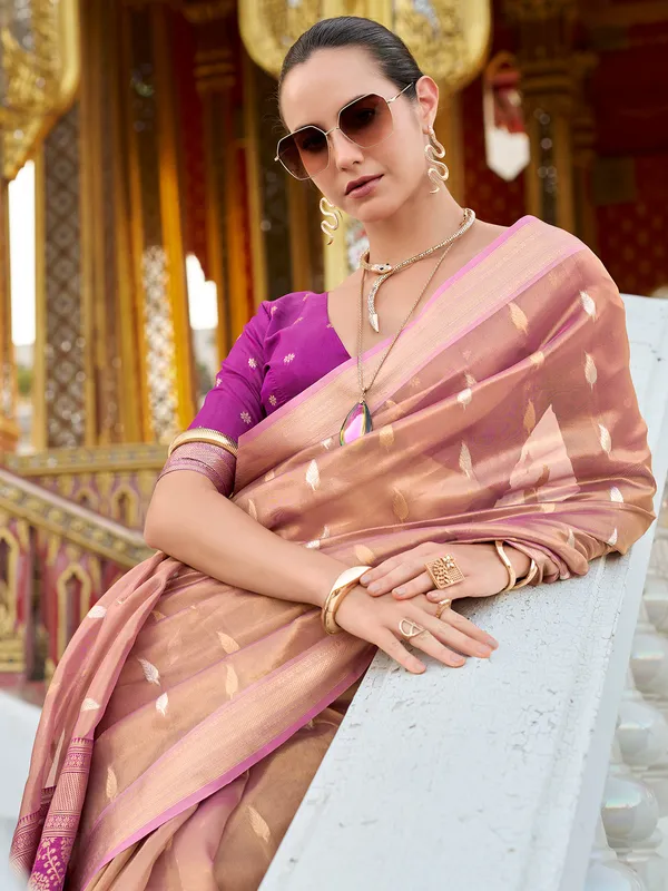 Purple zari worked tissue silk saree