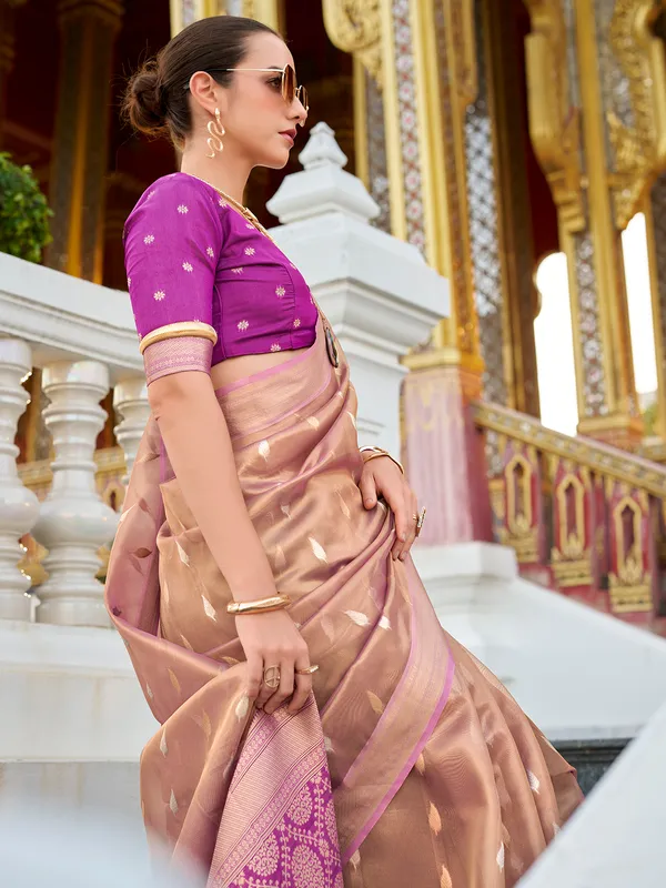 Purple zari worked tissue silk saree