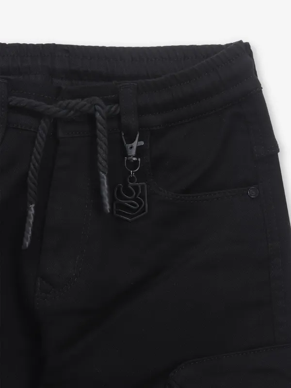 RAGS black solid cargo jeans for boys