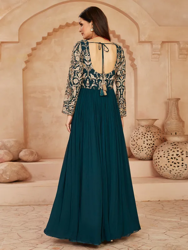 Rama blue anarkali suit with dupatta