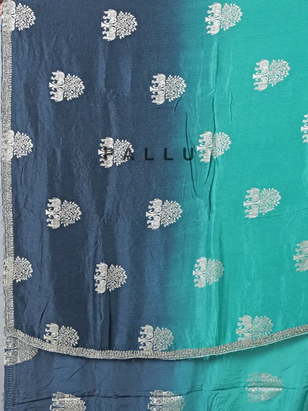 Rama blue and green shaded dola silk saree
