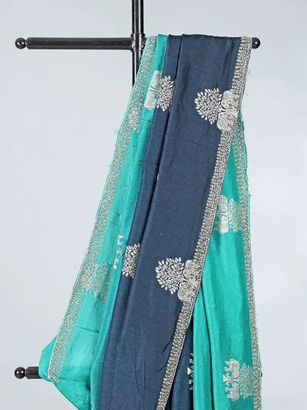 Rama blue and green shaded dola silk saree