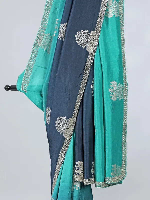 Rama blue and green shaded dola silk saree