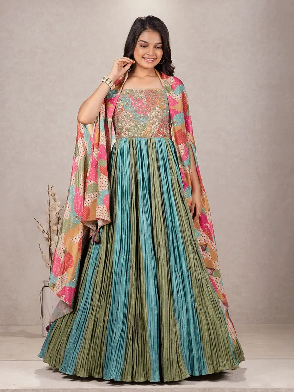 Rama blue and green silk gown