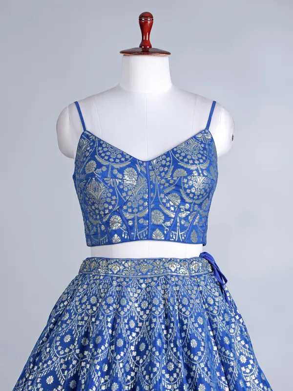 Rama blue banarasi jacket lehenga choli ensemble