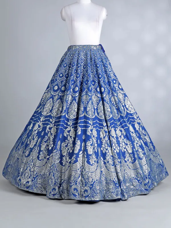Rama blue banarasi jacket lehenga choli ensemble