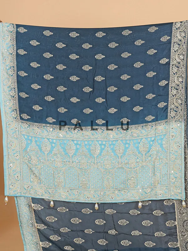 Rama blue banarasi silk saree for wedding