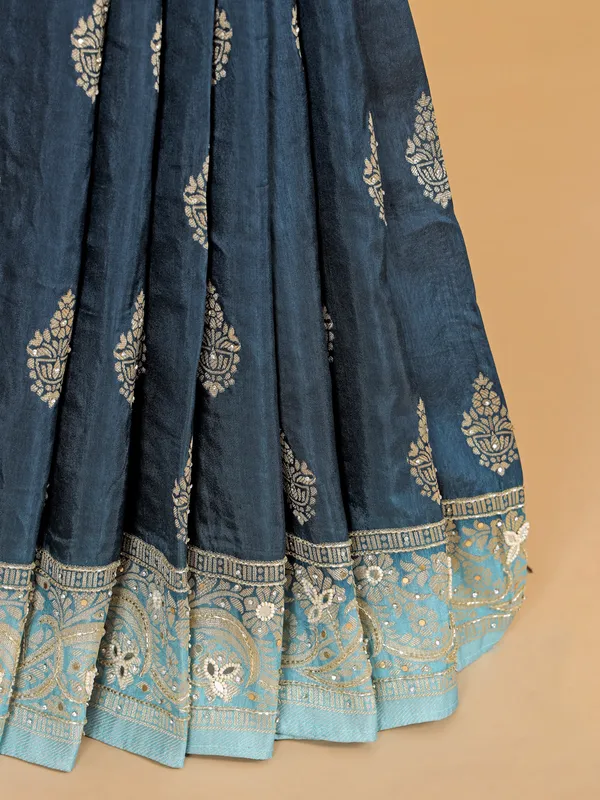 Rama blue banarasi silk saree for wedding
