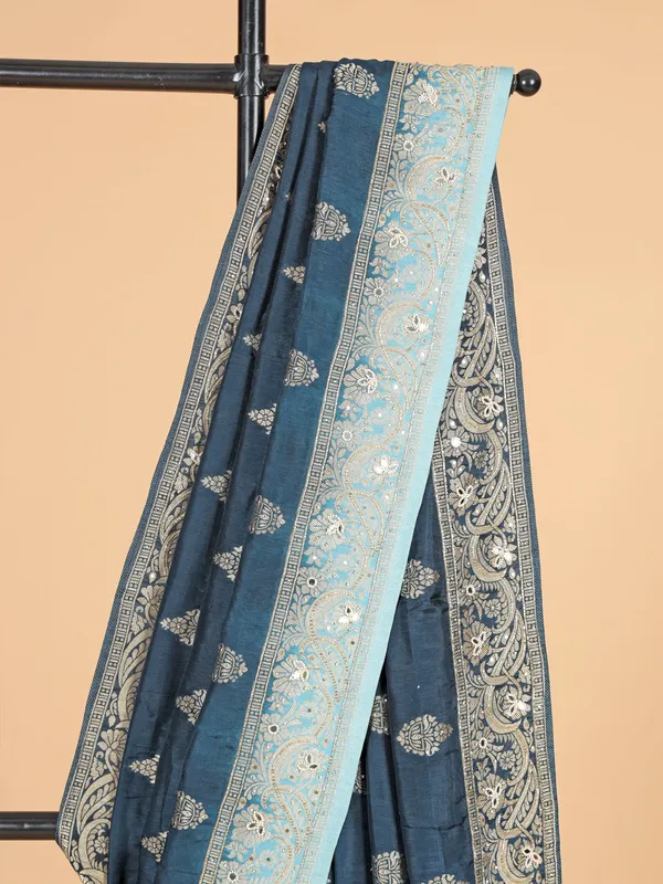 Rama blue banarasi silk saree for wedding