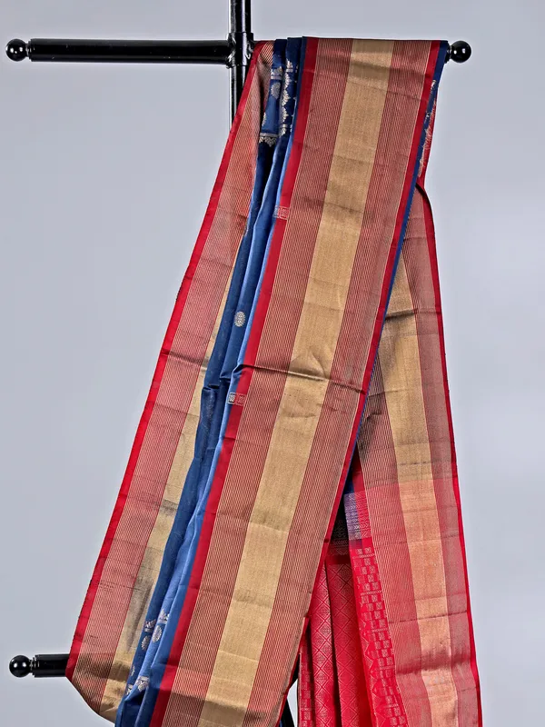 Rama blue banglori silk saree with intricate zari weave