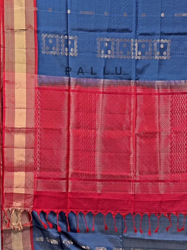 Rama blue banglori silk saree with intricate zari weave
