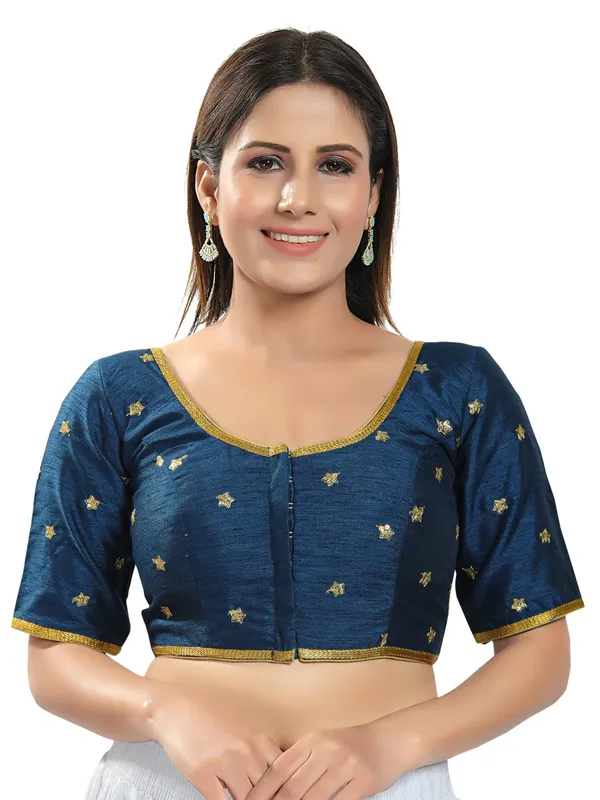 Rama blue classic silk ready made blouse