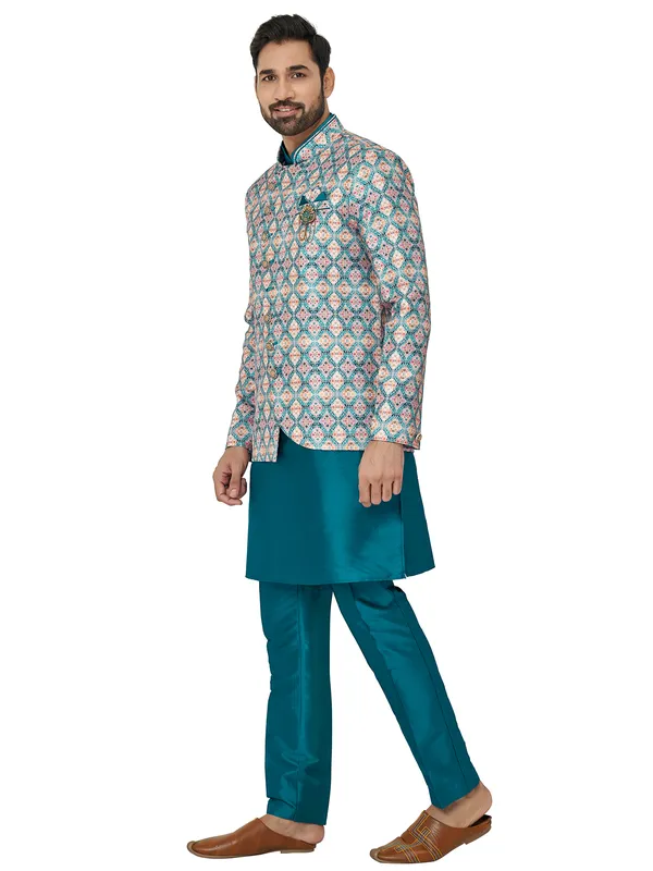 Rama blue color silk indowestern