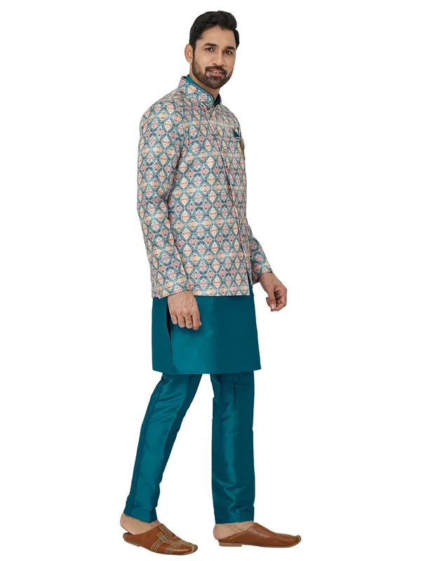 Rama blue color silk indowestern