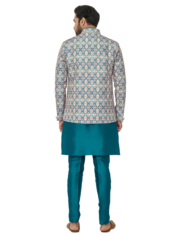 Rama blue color silk indowestern