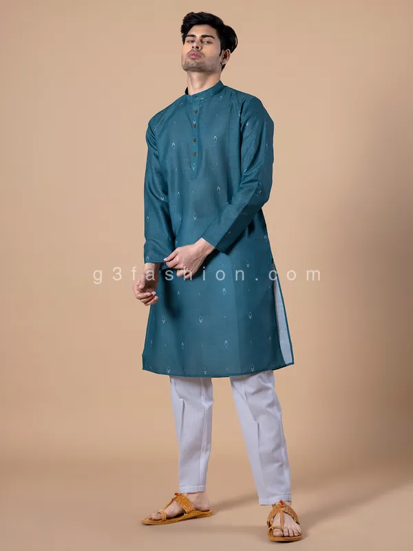 Rama blue cotton printed kurta set