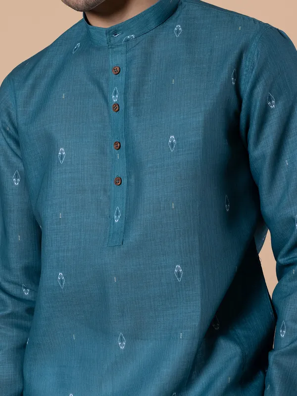 Rama blue cotton printed kurta set