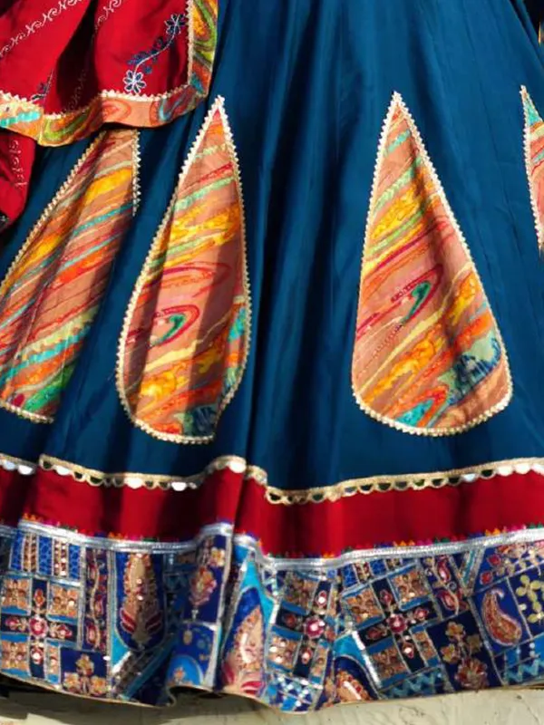 Rama blue cotton silk chaniya choli with dupatta