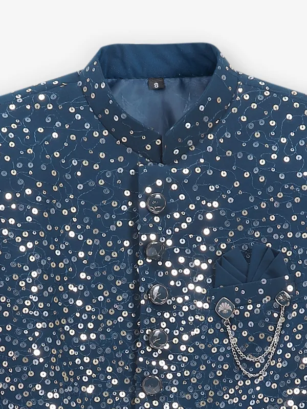 Rama blue cotton silk Indowestern for boys
