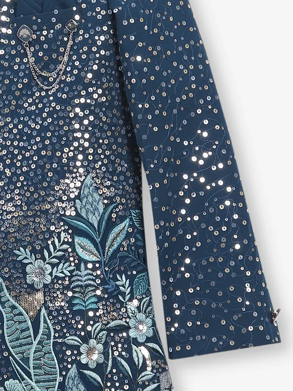 Rama blue cotton silk Indowestern for boys