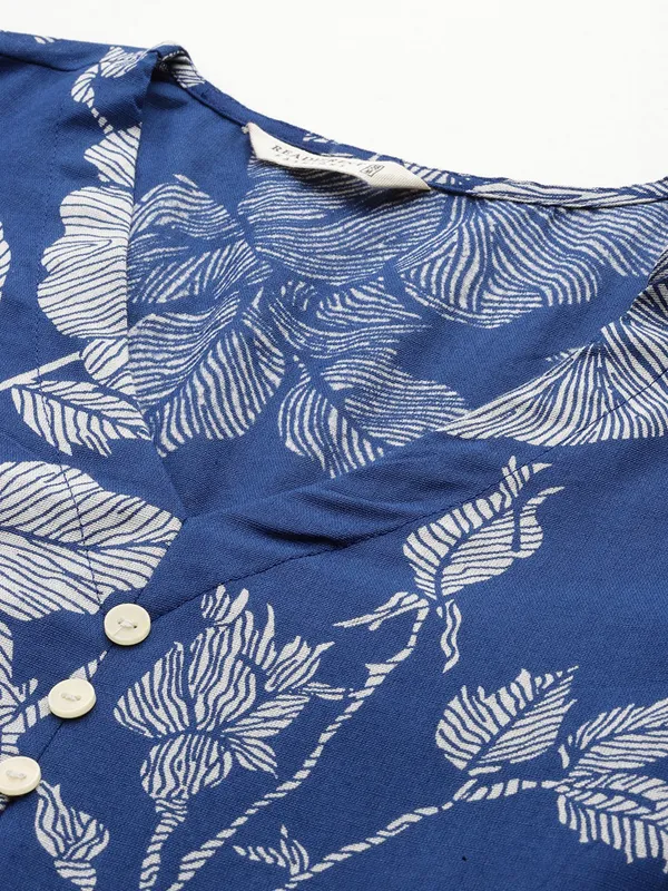 Rama blue cotton silk kurti set in printed