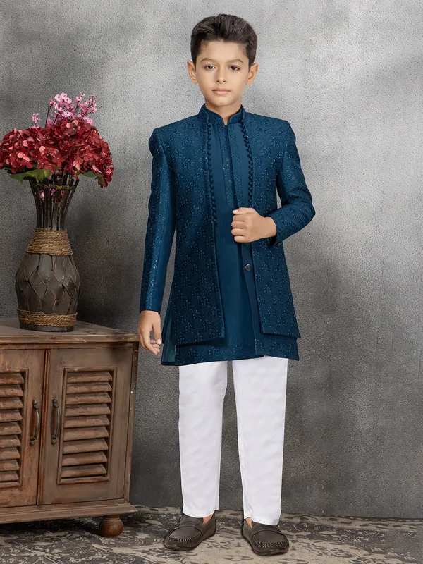 Rama blue embroidery indowetsern in silk