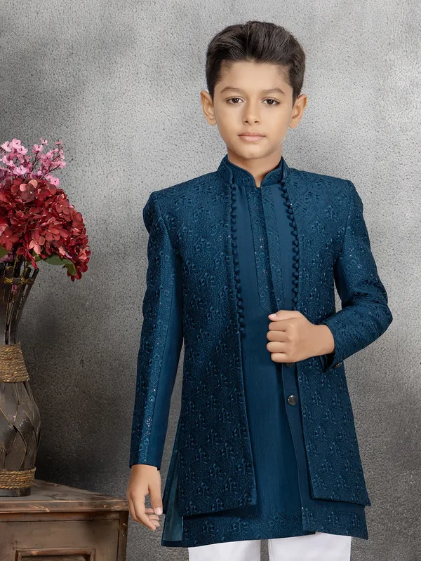 Rama blue embroidery indowetsern in silk