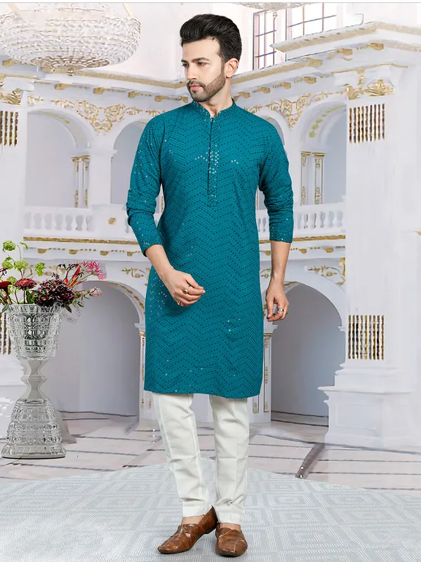 Rama blue embroidery kurta suit in georgette