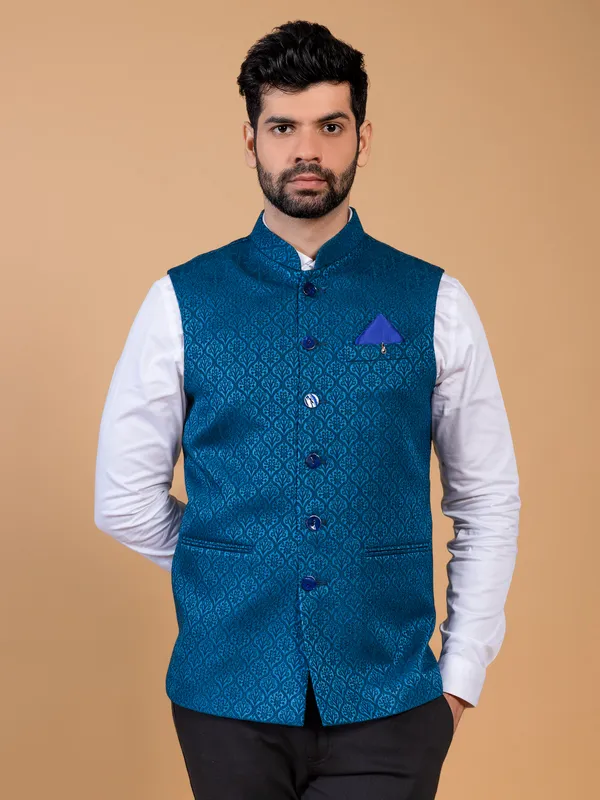 Rama blue embroidery silk waistcoat