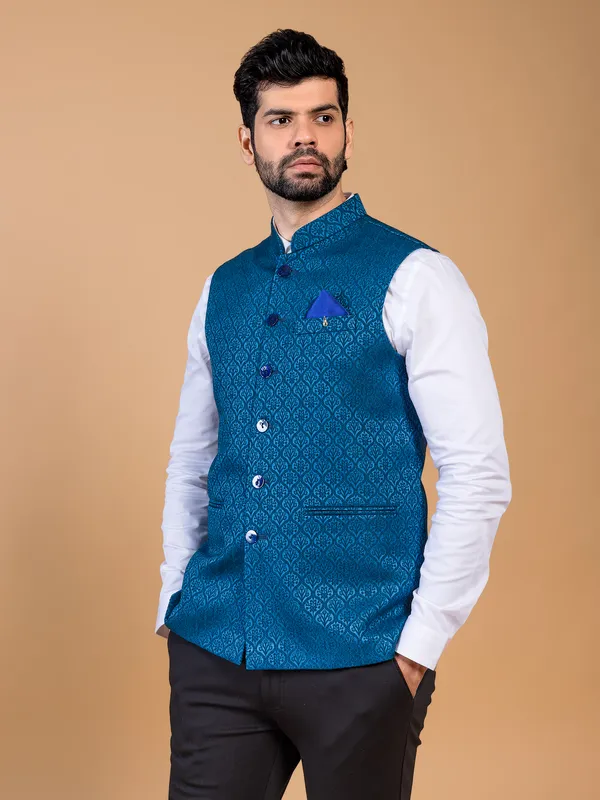 Rama blue embroidery silk waistcoat